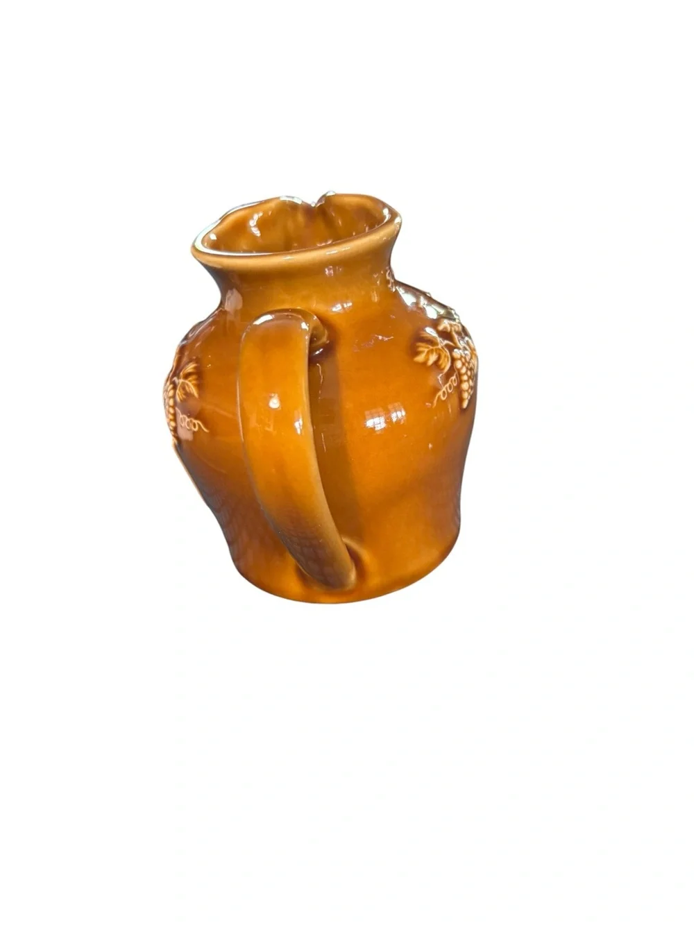VTG REVOL La Porcelaine French Creamer Pitcher Embossed Grape Leaves R79 Caramel
